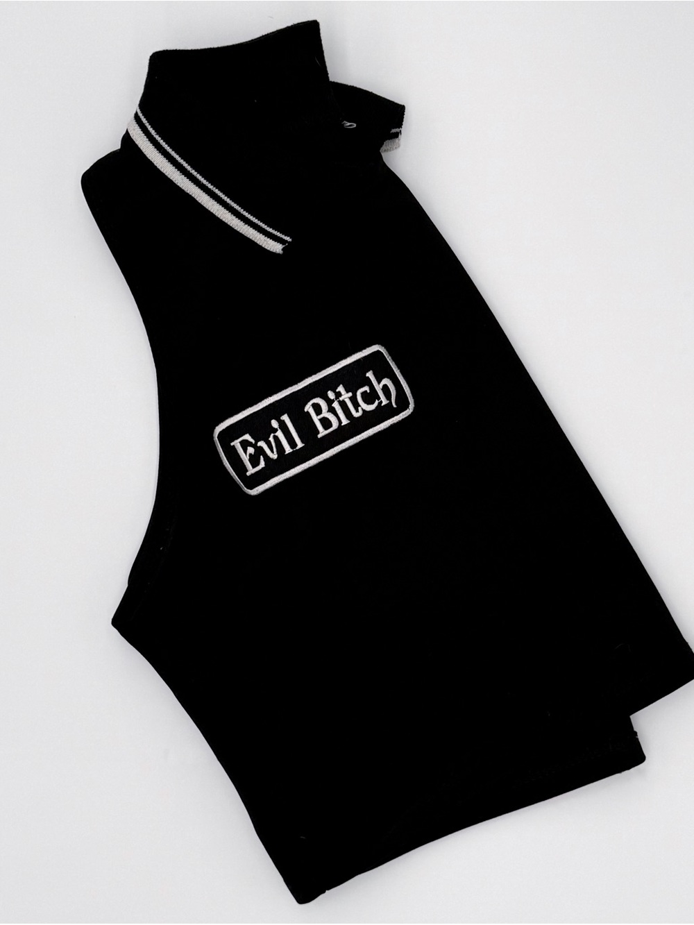 Black Sleeveless Top with "Evil B&$@#*" Patch